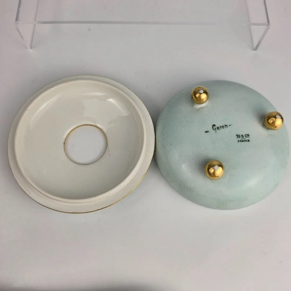 Antique Limoges B&Co France Vanity Set Tray Hair Receiver Forget Me Not Gold